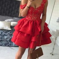 SP2191,Charming red lace top short homecoming dresses,ruffles mini prom evening dresses,cheap homecoming dress - Thumbnail 1