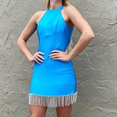 Sp2196,cute halter blue short homecoming dress with tassel