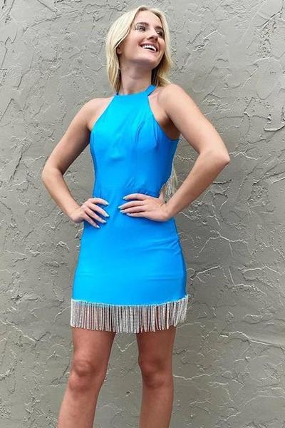 SP2196,Cute Halter Blue Short Homecoming Dress with Tassel
