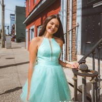 SP2194,Mint Green Dotted Homecoming Dresses Halter Party Dress A-Line Prom Dresses - Thumbnail 1