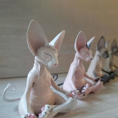 Sphynx cat meditate zen yoga relaxed pose collectible figurines