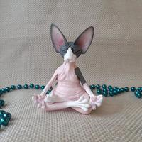 Sphynx Cat Meditate Zen Yoga Relaxed Pose Collectible Figurines - Thumbnail 2
