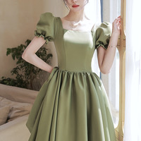 Green satin short prom dress A-line homecoming dress - Thumbnail 2
