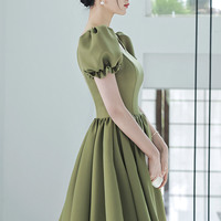 Green satin short prom dress A-line homecoming dress - Thumbnail 3