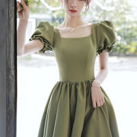 Green satin short prom dress A-line homecoming dress - Thumbnail 4