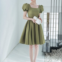 Green satin short prom dress A-line homecoming dress - Thumbnail 5