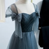 Blue tulle long prom dress A line evening dress - Thumbnail 1