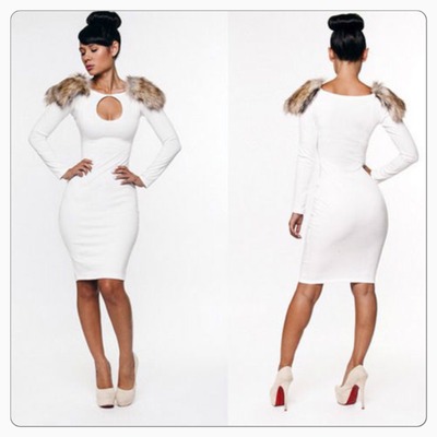 White Fur shoulder dress