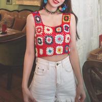 Colorful Flower Crochet Sleeveless Knitted Vest Tank Top - Thumbnail 1