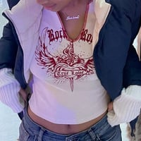 V-neck Rock Roll Heart Print Tank Top - Thumbnail 3