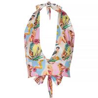 Y2K Girls Printed Halter Neck Cross Backless Top - Thumbnail 4