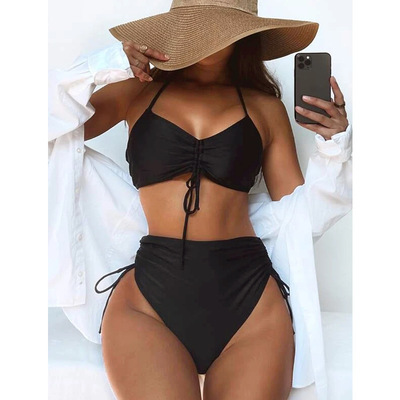 Solid Color Sexy High Waist Bikini Swimsuit