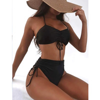 Solid Color Sexy High Waist Bikini Swimsuit - Thumbnail 1