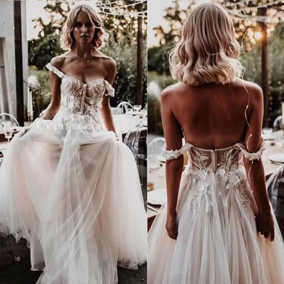 Garden wedding dresses bridal gown with lace appliques - Thumbnail 5