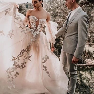 Sexy wedding dresses bridal gown side lace up see through - Thumbnail 4