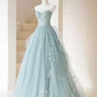 Cute Tulle Lace Long Prom Dress A Line Evening Dress - Thumbnail 2