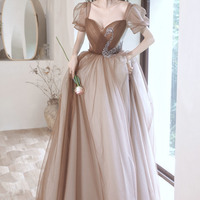 Stylish tulle beaded long prom dress evening dress - Thumbnail 4