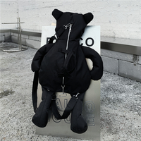 Grunge Bear Zipper Black Backpack - Thumbnail 2
