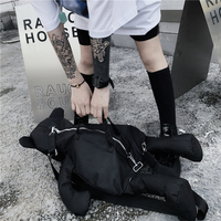 Grunge Bear Zipper Black Backpack - Thumbnail 1