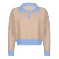 Beige Color Block Polo Knit Sweater - Thumbnail 3