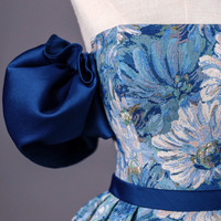 Blue Printed Long Ball Gown Blue Evening Dress - Thumbnail 3