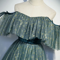 Cute tulle sequins long prom dress A line evening dress - Thumbnail 1