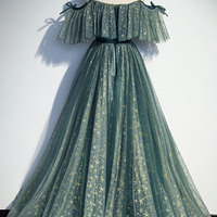 Cute tulle sequins long prom dress A line evening dress - Thumbnail 3