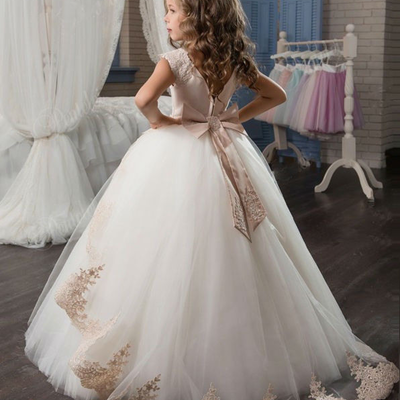 Flower girl dress lace applique kids clothing wedding occasion brithday party princess dress,1453 - Thumbnail 2