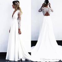 New Lace Wedding Dresses A Line Long Sleeve Boho Bridal gown Beach V Neck Plus Size Wedding Gow Custom Made,1455 - Thumbnail 2