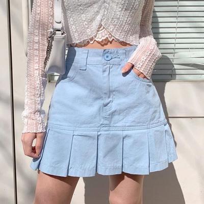 Pastel blue pleated a-line skirt