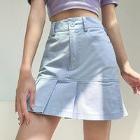 Pastel Blue Pleated A-line Skirt - Thumbnail 2