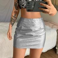 Shiny Glitter Sliver Mini Skirt - Thumbnail 1