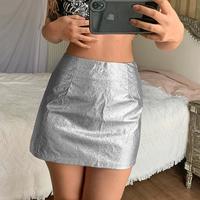 Shiny Glitter Sliver Mini Skirt - Thumbnail 2