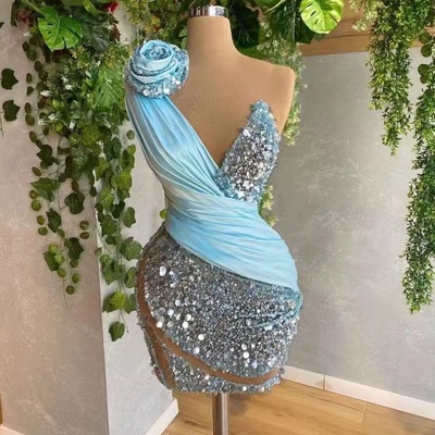 Sheath homecoming dresses short blue with sequins - Thumbnail 2