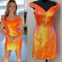 Glitter Orange Homecoming Dresses Short Sequins - Thumbnail 1
