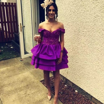 Short homecoming dresses grape with lace - Thumbnail 2