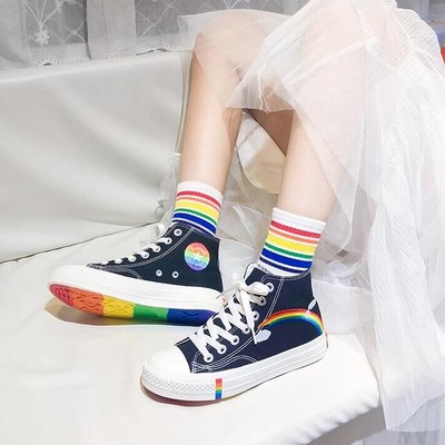 Rainbow embroidered canvas shoes