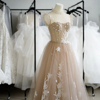 Champagne tulle lace short prom dress homecoming dress - Thumbnail 2