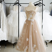 Champagne tulle lace short prom dress homecoming dress - Thumbnail 3