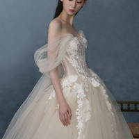 Champagne tulle lace long prom dress evening gown - Thumbnail 3