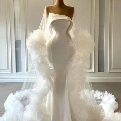 White prom dresses, ruffle prom dresses, white evening dresses, mermaid prom dresses, evening dresses，885 - Thumbnail 2