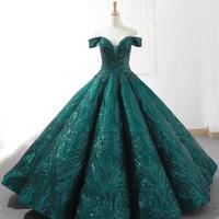 Off Shoulder Prom Gowns Emerald Green Quinceanera Dresses，886 - Thumbnail 1