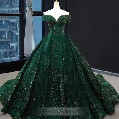 Off the shoulder green prom dresses plus size vintage ball gowns，888
