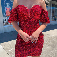 Red Sequins Off the Shoulder Short Homecoming Dresses - Thumbnail 1