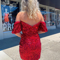 Red Sequins Off the Shoulder Short Homecoming Dresses - Thumbnail 2