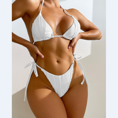 Backless sexy stripes solid color bikini swimsuit