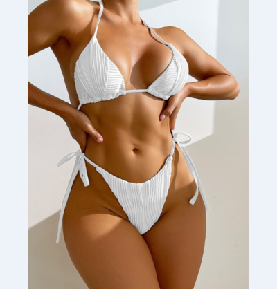 Backless Sexy Stripes Solid Color Bikini Swimsuit