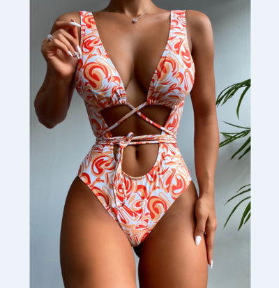 Fashion Sexy Print Skinny Backless One-Piece Swimsuit