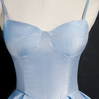 Blue satin short prom dress homecoming dress - Thumbnail 2