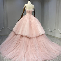 Pink tulle long ball gown dress pink evening dress - Thumbnail 1